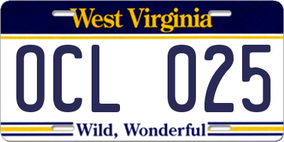 WV license plate OCL025