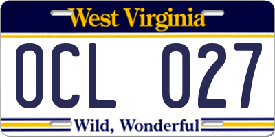 WV license plate OCL027