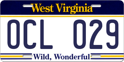 WV license plate OCL029