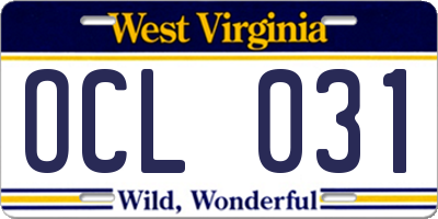WV license plate OCL031