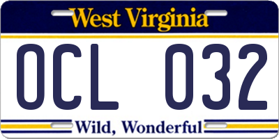 WV license plate OCL032