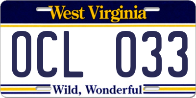 WV license plate OCL033