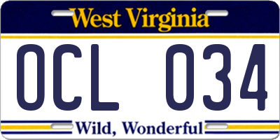 WV license plate OCL034