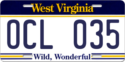 WV license plate OCL035