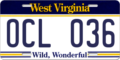 WV license plate OCL036
