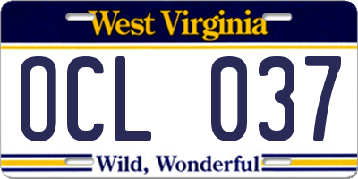 WV license plate OCL037