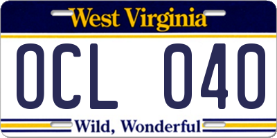 WV license plate OCL040