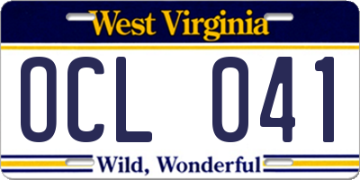 WV license plate OCL041