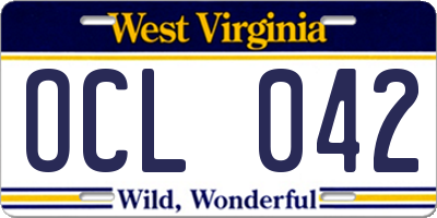 WV license plate OCL042