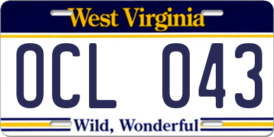 WV license plate OCL043