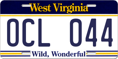 WV license plate OCL044