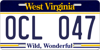 WV license plate OCL047