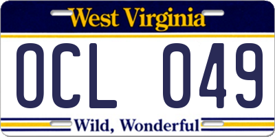 WV license plate OCL049