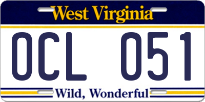 WV license plate OCL051