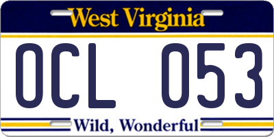 WV license plate OCL053