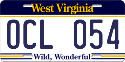 WV license plate OCL054