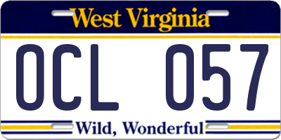 WV license plate OCL057
