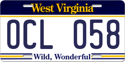 WV license plate OCL058