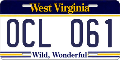 WV license plate OCL061