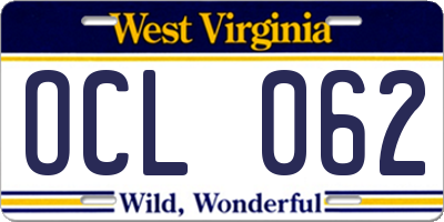 WV license plate OCL062