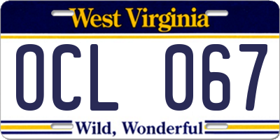 WV license plate OCL067