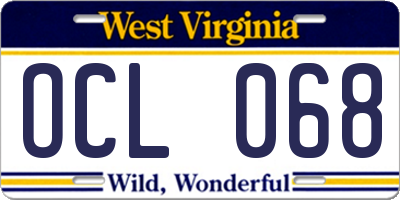 WV license plate OCL068