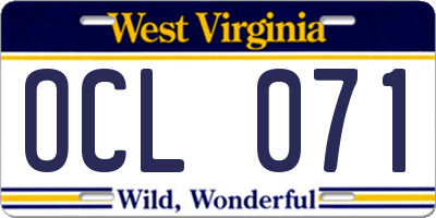 WV license plate OCL071