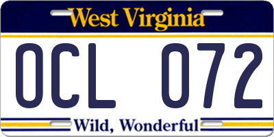 WV license plate OCL072
