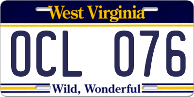 WV license plate OCL076