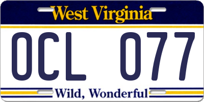 WV license plate OCL077