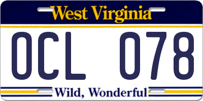 WV license plate OCL078