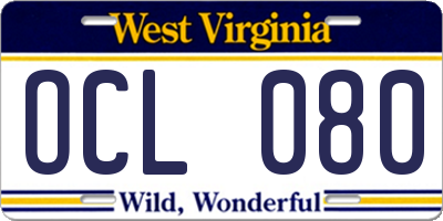 WV license plate OCL080