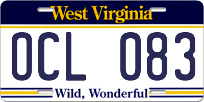 WV license plate OCL083
