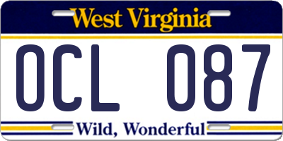 WV license plate OCL087