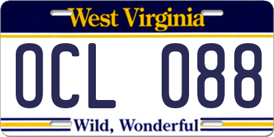 WV license plate OCL088