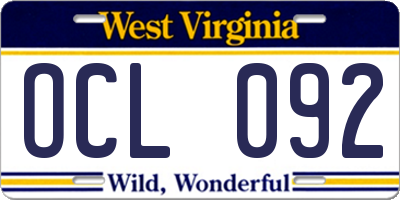 WV license plate OCL092