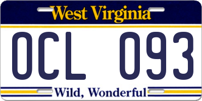 WV license plate OCL093