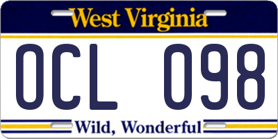 WV license plate OCL098