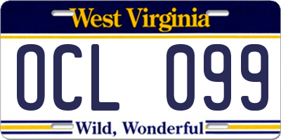 WV license plate OCL099