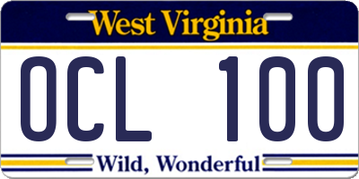 WV license plate OCL100
