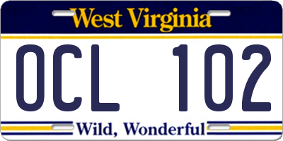 WV license plate OCL102