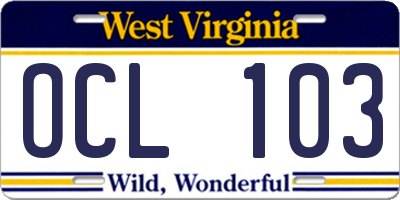WV license plate OCL103