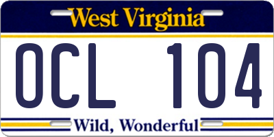WV license plate OCL104