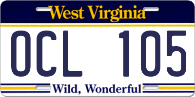 WV license plate OCL105