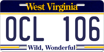 WV license plate OCL106