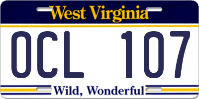 WV license plate OCL107