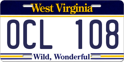WV license plate OCL108