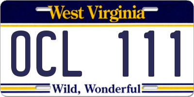 WV license plate OCL111
