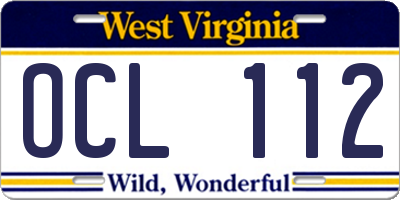 WV license plate OCL112