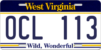WV license plate OCL113